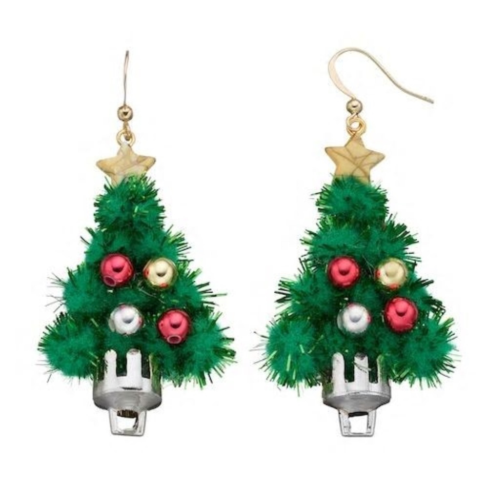 Christmas tree tinsel drop earrings NWT